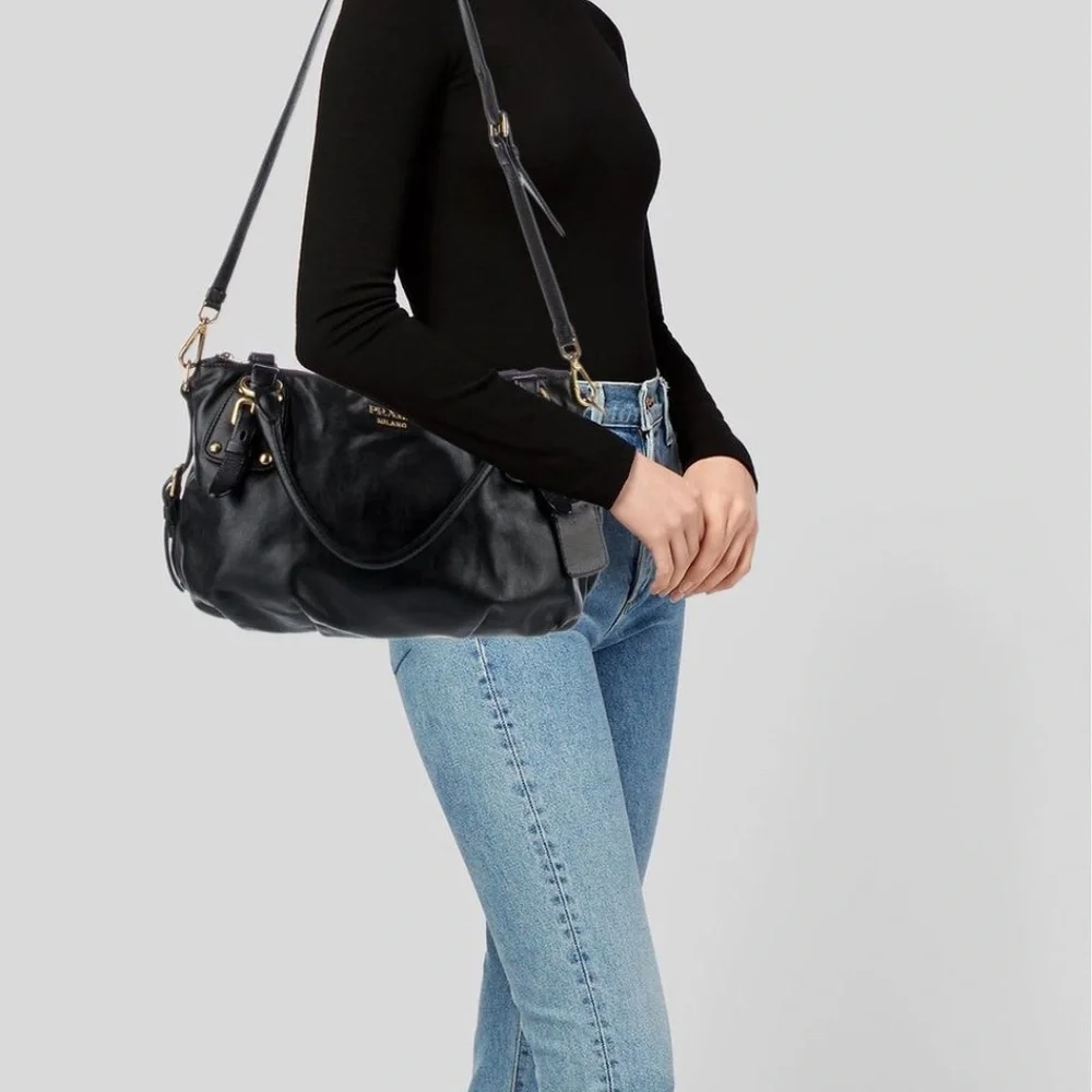 Authentic Prada Soft Calfskin Leather Satchel Bag iridescent